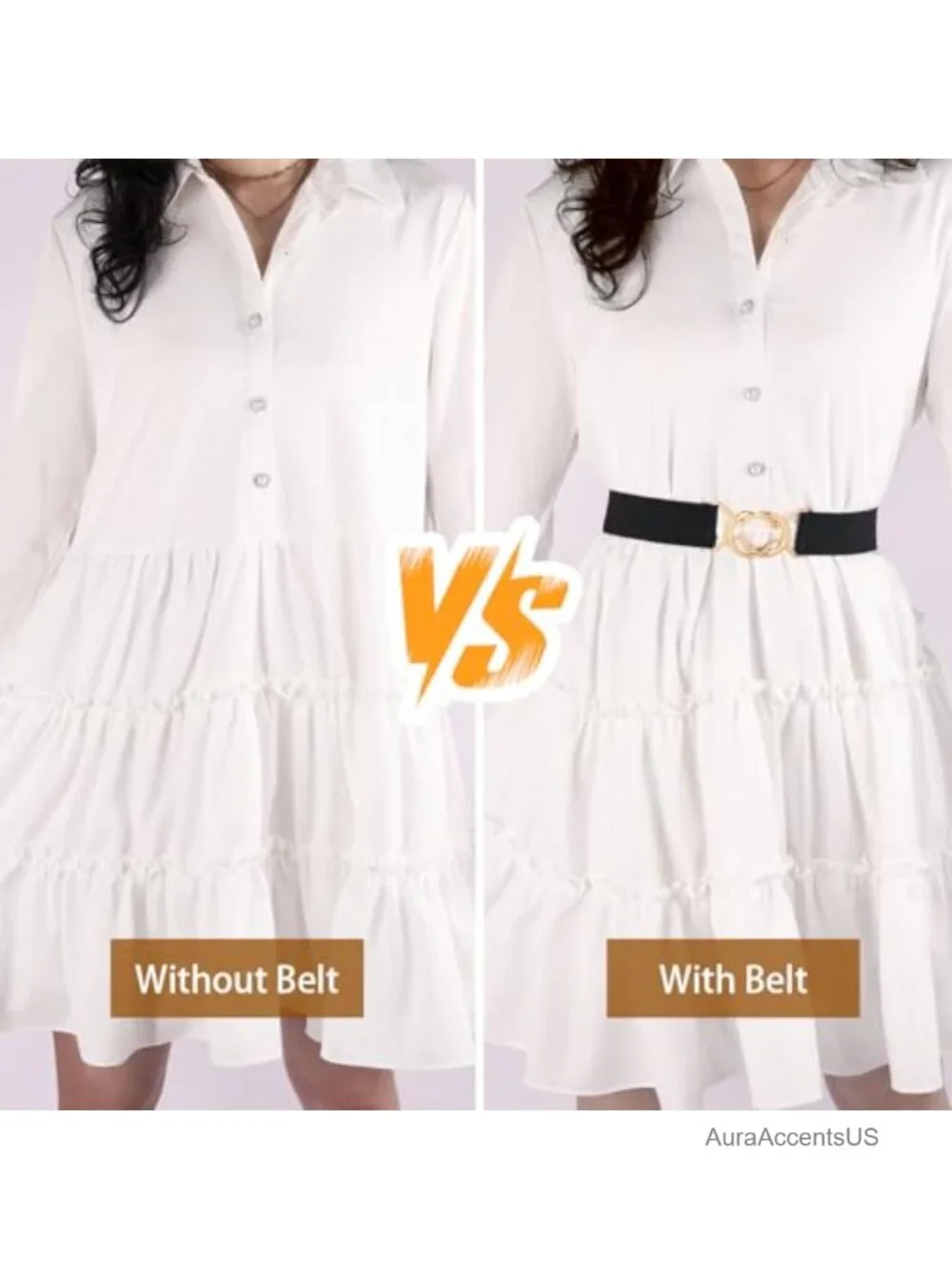Elastic Belt with Gold Buckle - Stretchy Waist Belt for Dresses